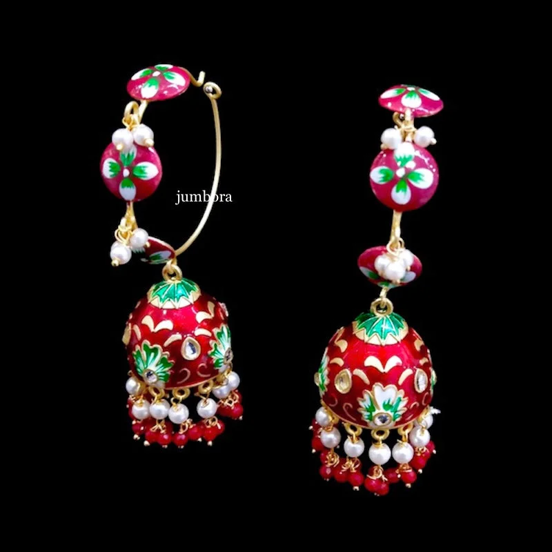 matching earrings for women -personalized birthstone necklaces for women -Hand-painted Meenakari Hoop Jhumka Earring