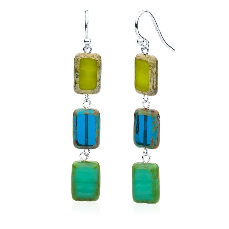 trendy earrings for parties -women’s sparkling necklaces -Tide Pools Mix Glass Rectangle Beaded Drop Earrings