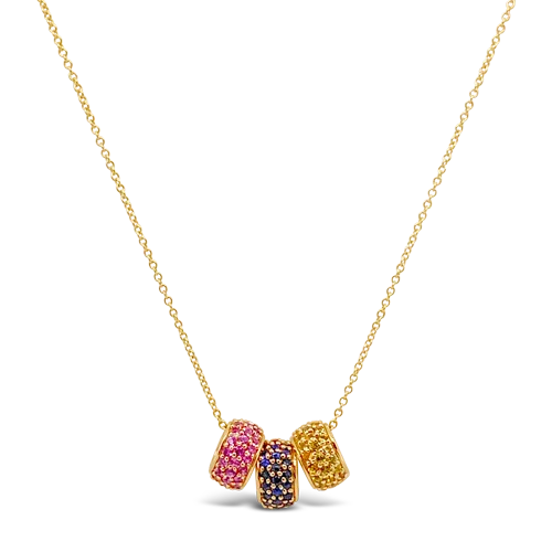 designer necklaces for women -designer necklaces for women -Blue, Pin & Yellow Sapphire Rolling Necklace