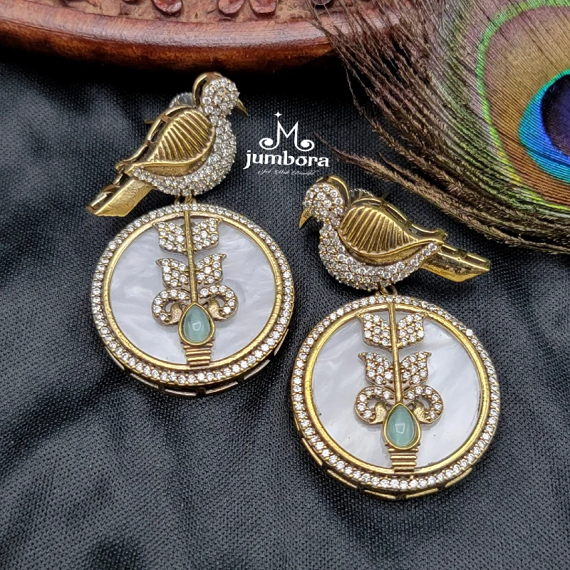 personalized earrings for women -simple necklaces for women -Sabyasachi Inspired MOP (Mother of Pearl) Bird AD Zircon Victorian Earring