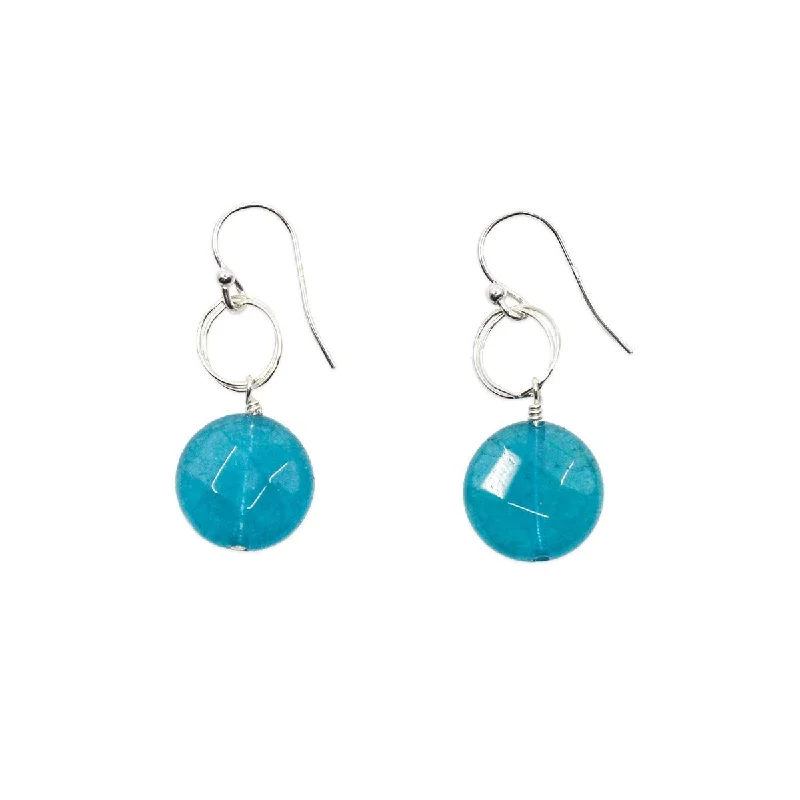 trendy earrings for parties -women’s sparkling necklaces -Teal Jade Circle Drop Earrings in Sterling Silver or Gold