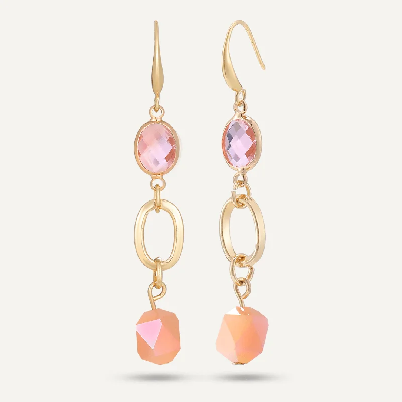 sterling silver earrings -elegant heart-shaped necklaces for women -Pink Crystal Drop Earrings In Gold-Tone