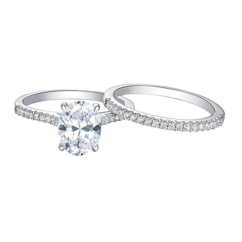 diamond engagement rings for women -gold necklaces for women -2pcs 1.9Ct Oval Cut Created Diamond Ring