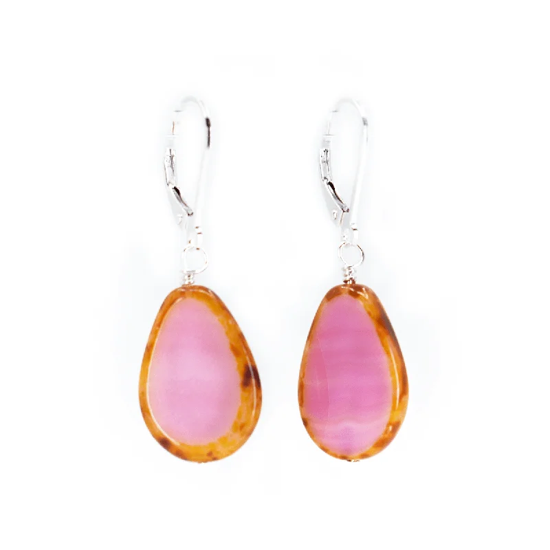 designer earrings for women -creative design necklaces for women -Pink Glass Beaded Teardrop Earrings