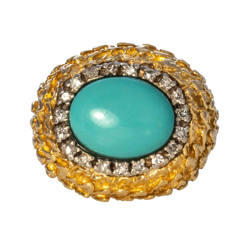 women’s rings with diamonds -celestial necklaces for women -Vintage Turquoise Cabochon & Diamond 18K Gold Cocktail Ring