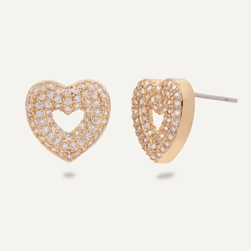 silver earrings for women -personalized necklaces for women -Kylie Cubic Zirconia Heart Stud Earrings In Gold-Tone