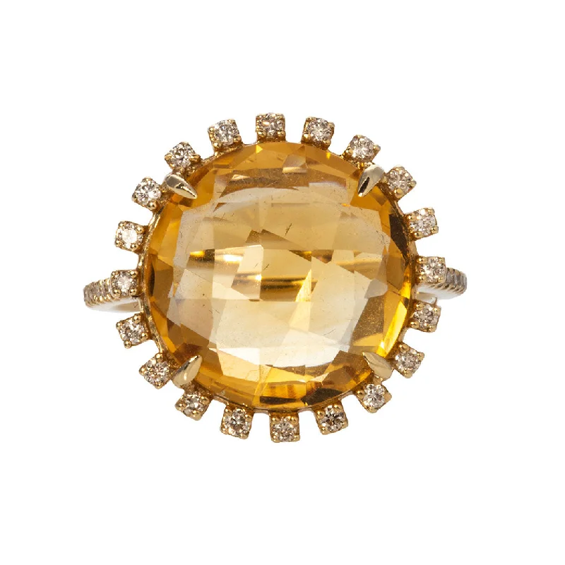 chunky rings for women -luxury necklaces for women -Citrine & Diamond Halo 18K Yellow Gold Ring