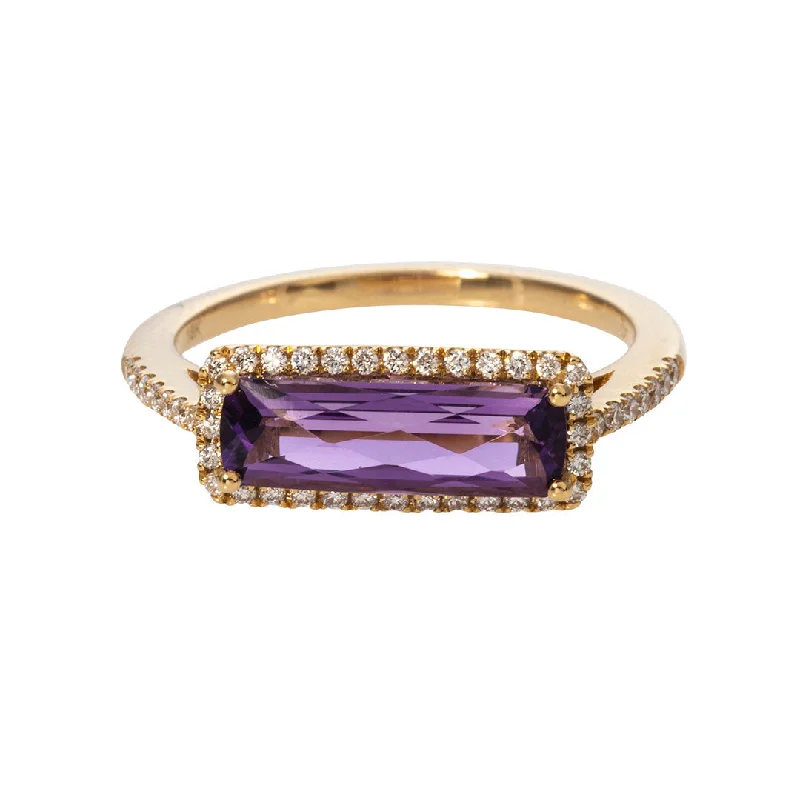 wedding rings for women -trendy necklaces for women -Amethyst & Diamond East-West 18K Yellow Gold Ring