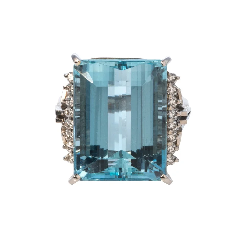 anniversary rings for women -double chain necklaces for women -Estate 16ctw Emerald-Cut Aquamarine & Diamond Platinum Ring