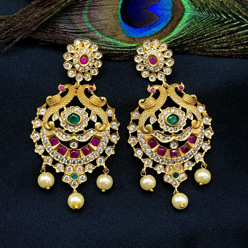 colorful earrings for women -custom name necklaces for women -Peacock Matte Antique Gold Earrings