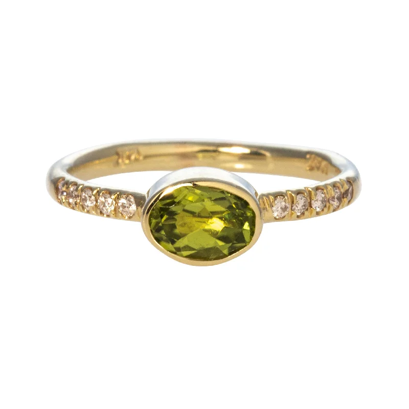 bridal ring sets -large statement necklaces for women -Mazza Oval Peridot & Diamond 14K Yellow Gold Ring