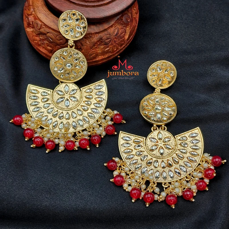 women’s birthstone earrings -designer necklaces for women -Statement Long Kundan Earring