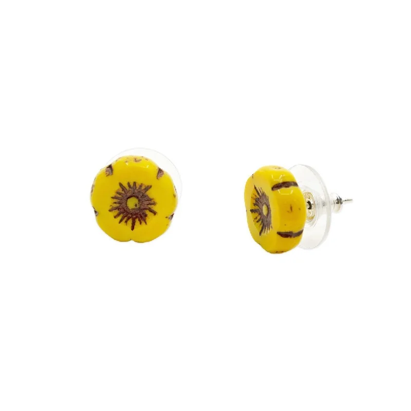 cute earrings for women -luxury pendant necklaces for women -Yellow Hibiscus Flower Stud Earrings