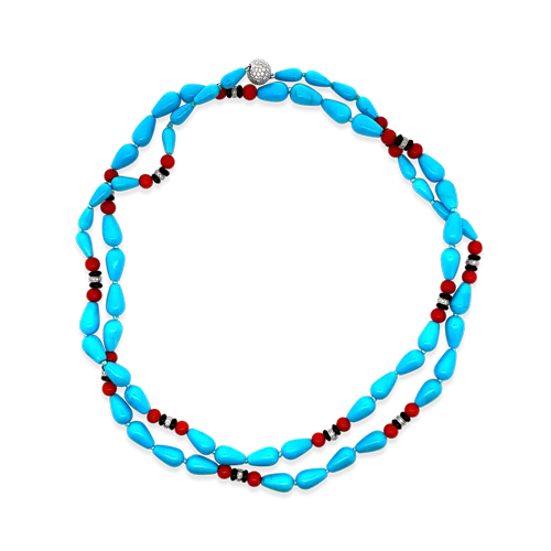 sterling silver necklaces for women -sterling silver necklaces for women -Turquoise, Coral & Diamond Necklace