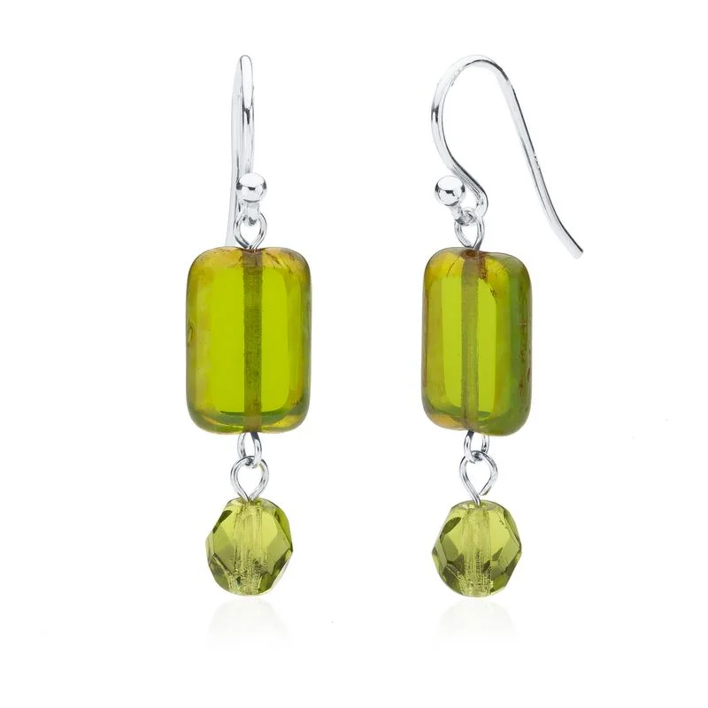 classic pearl earrings for women -bohemian necklaces for women -Spring Green Glass Beaded Crystal Dangle Earrings