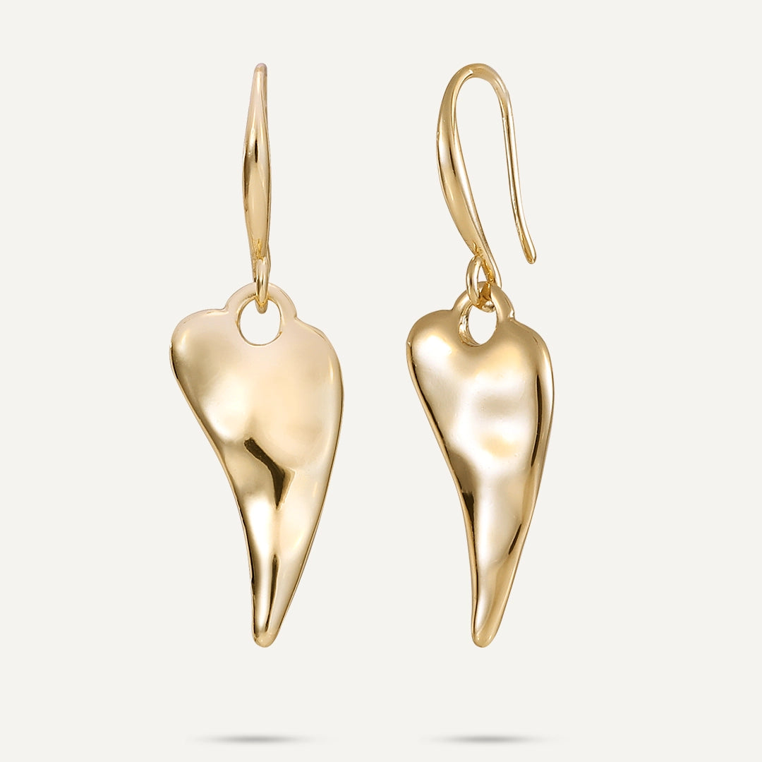 handmade earrings for women -cute necklaces for women -Elongated Heart Drop Earrings In Gold-Tone