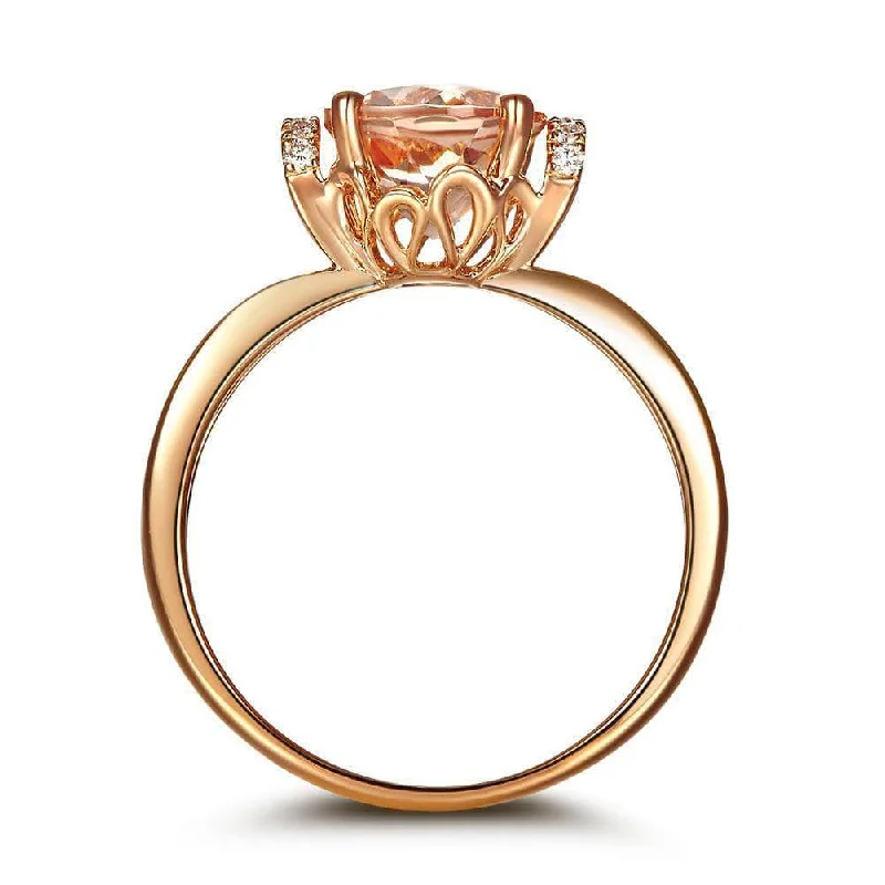 customized engagement rings -contemporary necklaces for women -14K Rose Gold Floral Peach Morganite Natural Diamond Ring