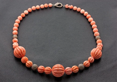 engagement necklaces for women -women’s engagement necklaces -Carved Coral & Diamond Necklace