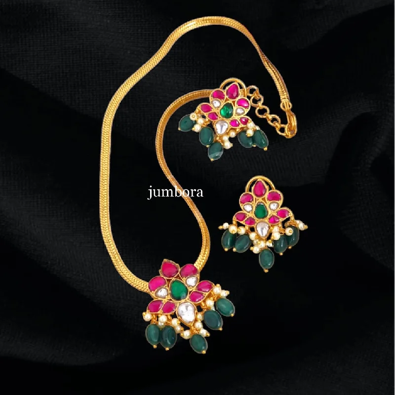 turquoise earrings for women -women’s designer choker necklaces -Jadau Kundan Pendant Necklace with Earrings