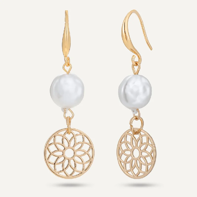 women’s sterling silver earrings -symbolic necklaces for women -Dream Catcher Faux Pearl Drop Earrings In Gold-Tone