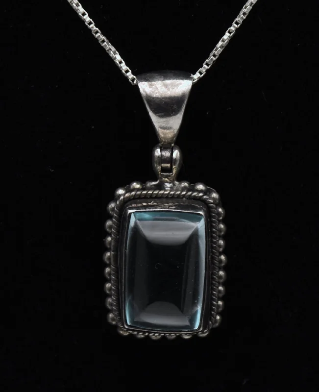 vintage style necklaces for women -handcrafted necklaces for women -Vintage Sugar Loaf Blue Topaz Pendant Necklace - 20.5"