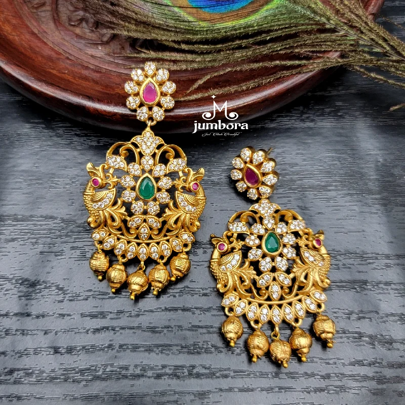 statement earrings for women -elegant necklaces for women -Gold Look Alike Peacock AD Zircon Earring