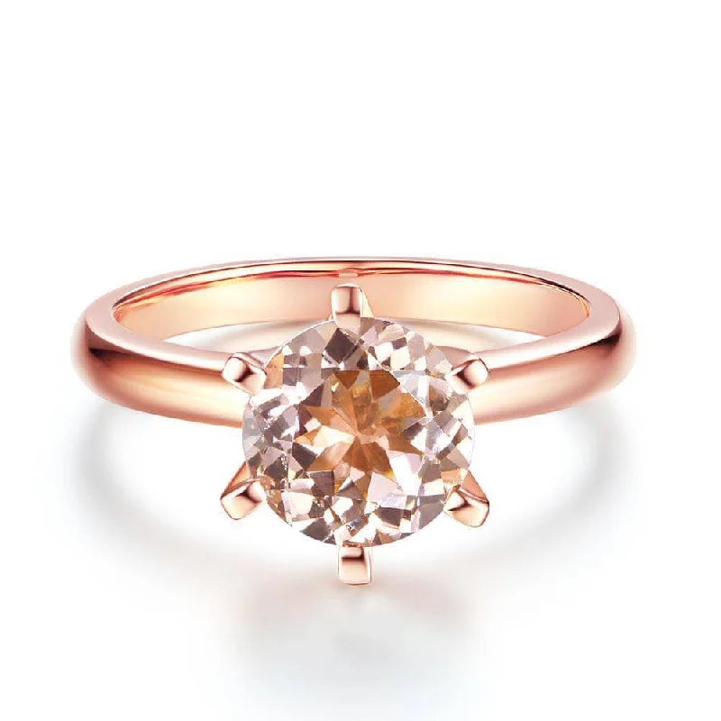 princess cut engagement rings for women -long necklaces for women -14K Rose Gold Solitaire Ring 1.2 Ct Peach Morganite 6 Claws