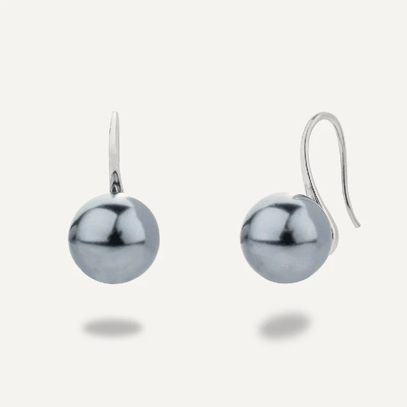 diamond stud earrings for women -lucky charm necklaces for women -Classic Grey Mother Of Pearl Hook Earrings In Silver-Tone