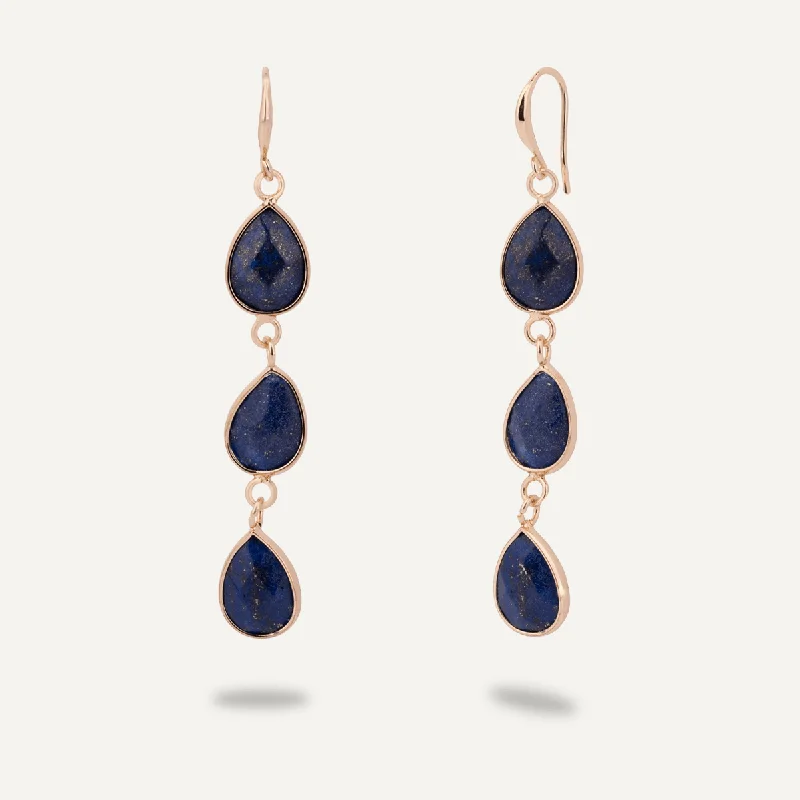 pearl earrings for women -fashion necklaces for women -Lapis Drop Earrings In Gold-Tone