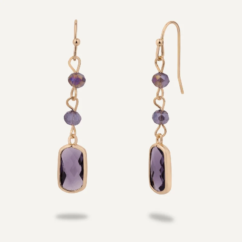 silver stud earrings for women -elegant gold necklaces for women -Purple and Crystal Drop Earrings In Gold-Tone