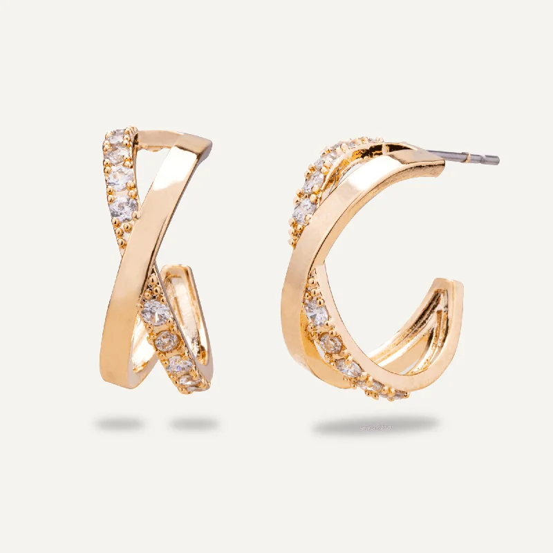 minimalist earrings for women -romantic necklaces for women -Kylie Contemporary Cubic Zirconia Hoop Earrings In Gold-Tone