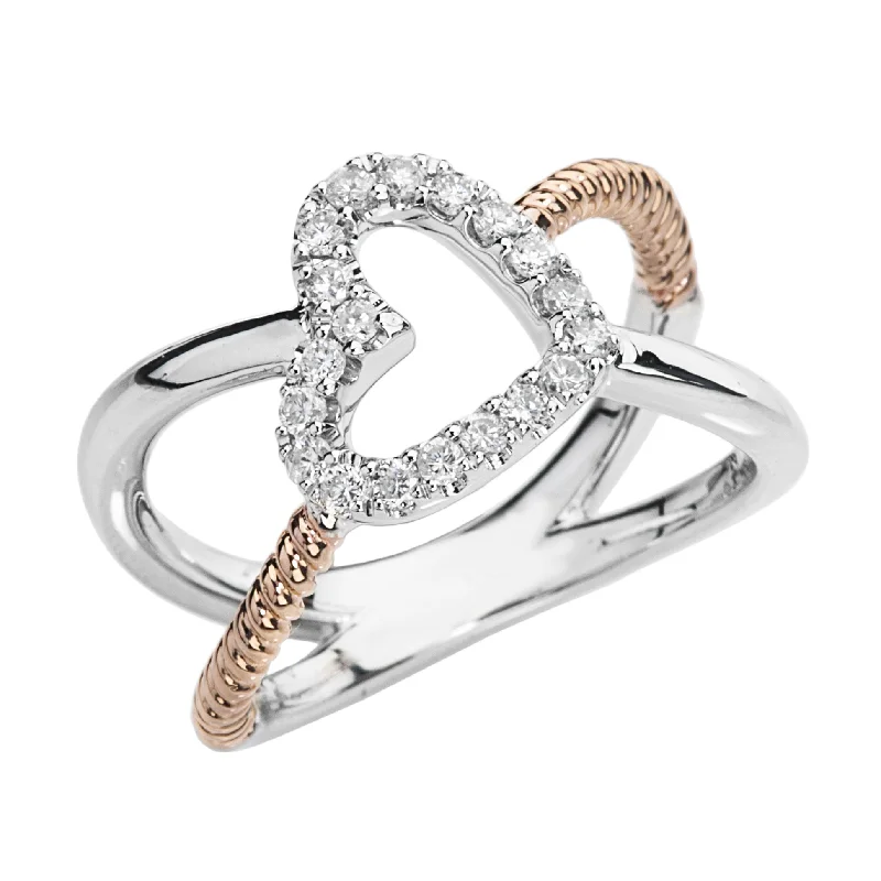 luxury diamond rings -cute necklaces for women -14K White And Rose Gold Diamond Heart Rope Ring