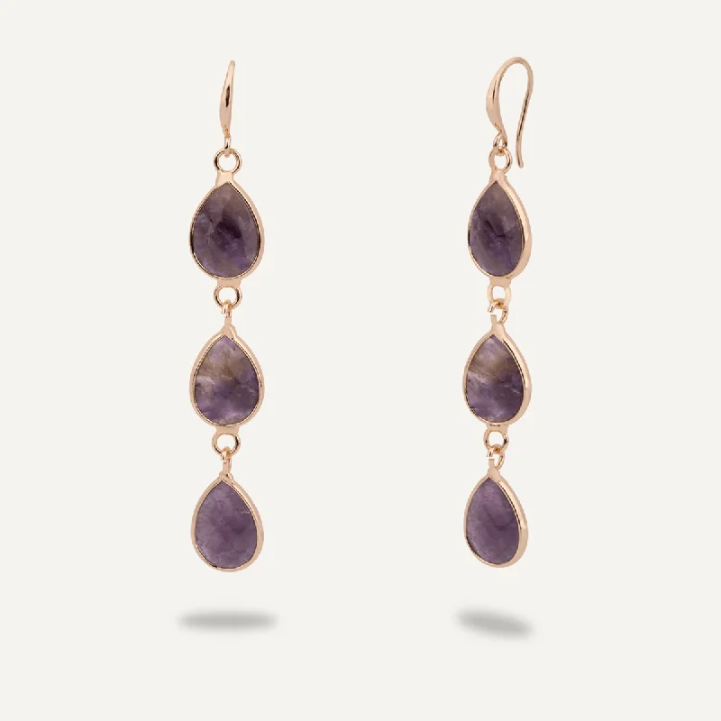 classic diamond earrings -chunky necklaces for women -Amethyst Drop Earrings In Gold-Tone