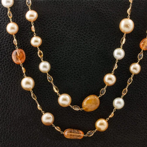 hand-crafted gold necklaces for women -sparkling crystal necklaces for women -Pearl & Orange Sapphire Necklace