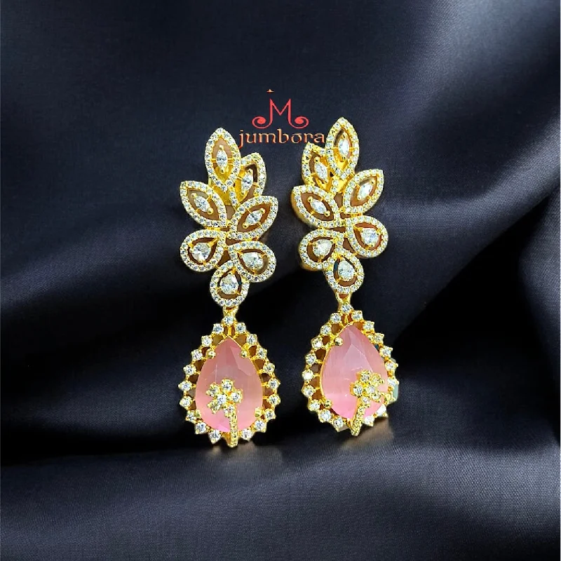 diamond earrings for women -gold necklaces for women -Partywear Designer White & Pink AD Zircon Earrings