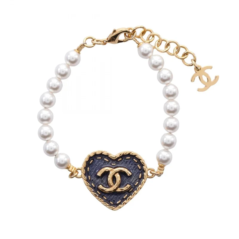 luxury gold bracelets -stylish modern necklaces for women -Chanel  Navy  Artificial ivory  Plating Charm Bracelet (Pre-Owned)