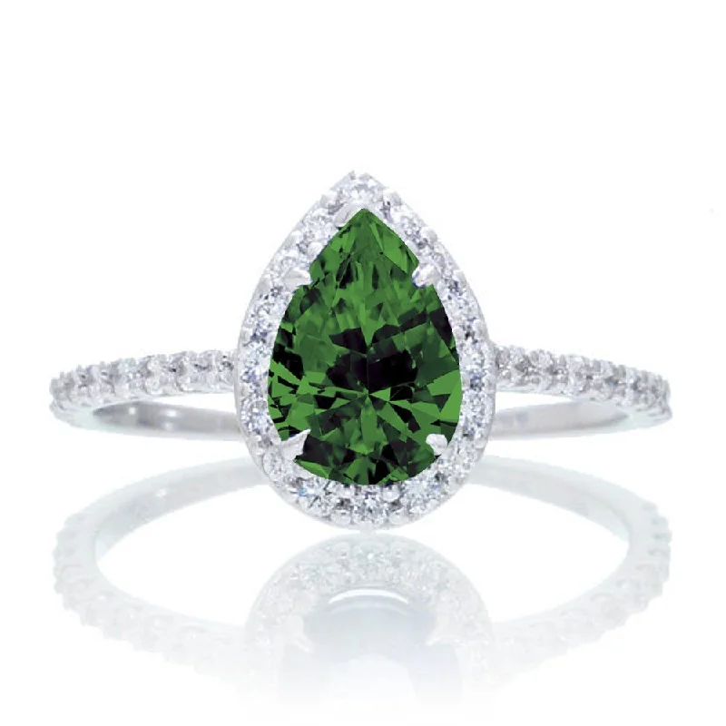 women’s stackable engagement rings -luxury fashion necklaces for women -1.5 Carat Classic Pear Cut Emerald With Moissanite Diamond Celebrity Engagement Ring on 10k White Gold