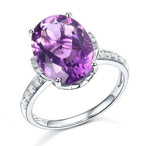 platinum engagement rings for women -trendy necklaces for women -14K White Gold 5.75 Ct Oval Purple Amethyst 0.22 Ct Natural Diamond