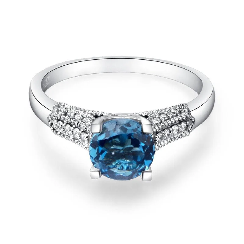 luxury gemstone engagement rings -sterling silver necklaces for women -14K White Gold 1.2 Ct London Blue Topaz & Natural Diamond Ring