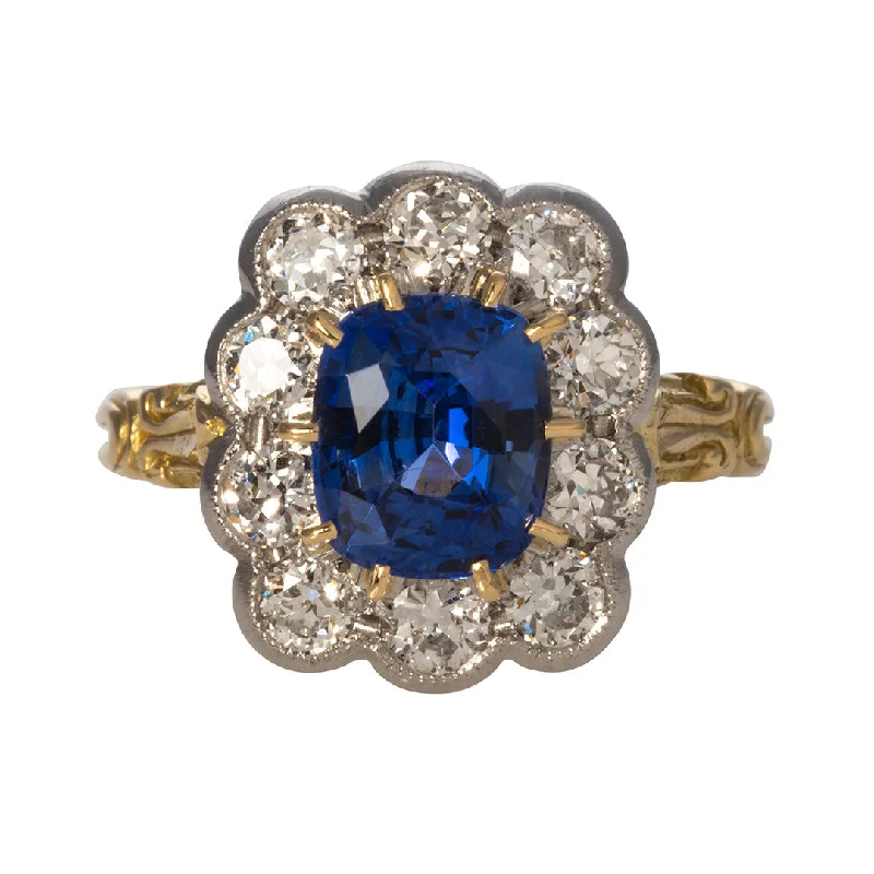 custom-designed rings for women -stylish modern necklaces for women -Victorian Style 2.37ct Cushion Sapphire & Diamond Cluster Milgrain Ring