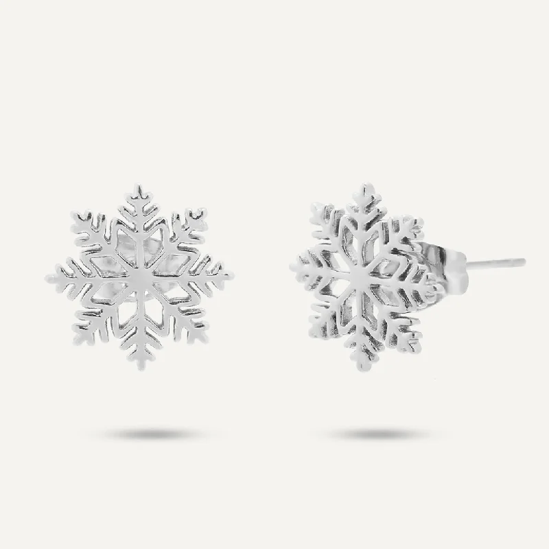 trendy statement earrings for women -vintage gold necklaces for women -Snowflake Stud Earrings In Silver-Tone