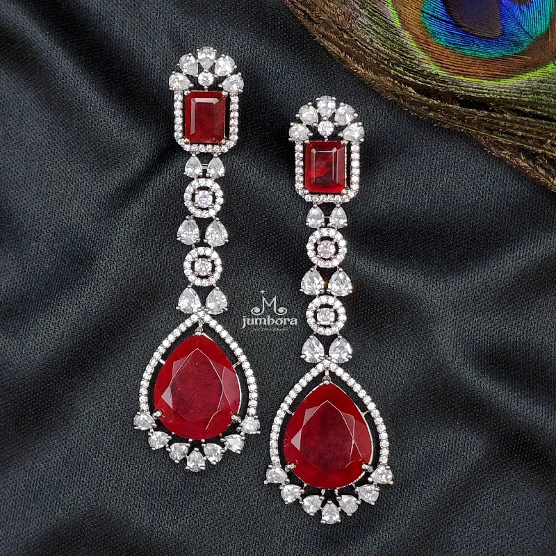 gold earrings for women -silver necklaces for women -Burgandy Red AD Victorian Finish White AD Zircon Earring