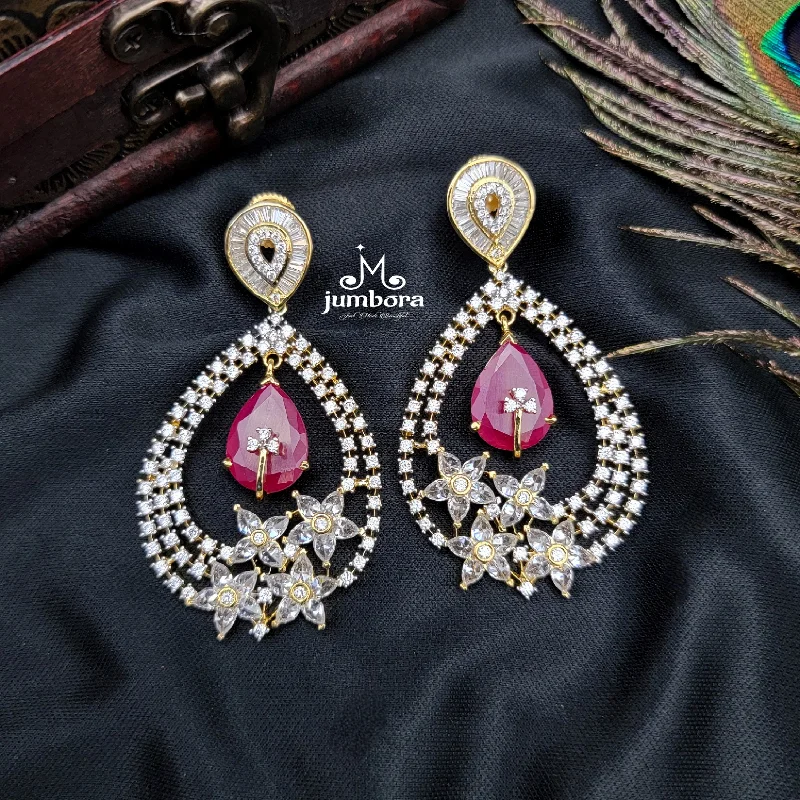 timeless earrings for women -handcrafted necklaces for women -Partywear Designer White & Ruby Red AD Zircon Earrings