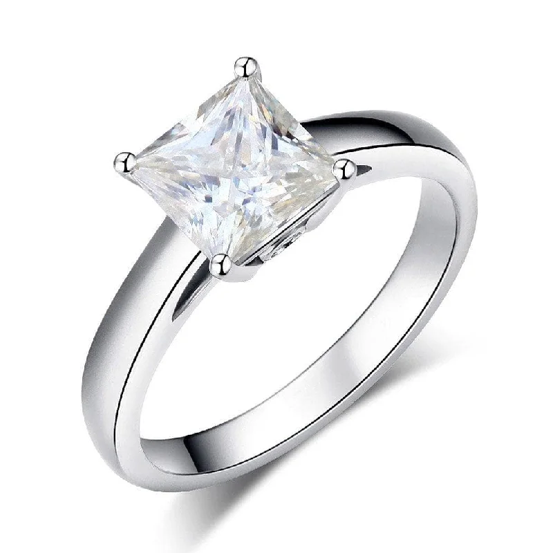 unique engagement rings for women -gemstone necklaces for women -1ct Princess Cut Diamond 14K White Gold