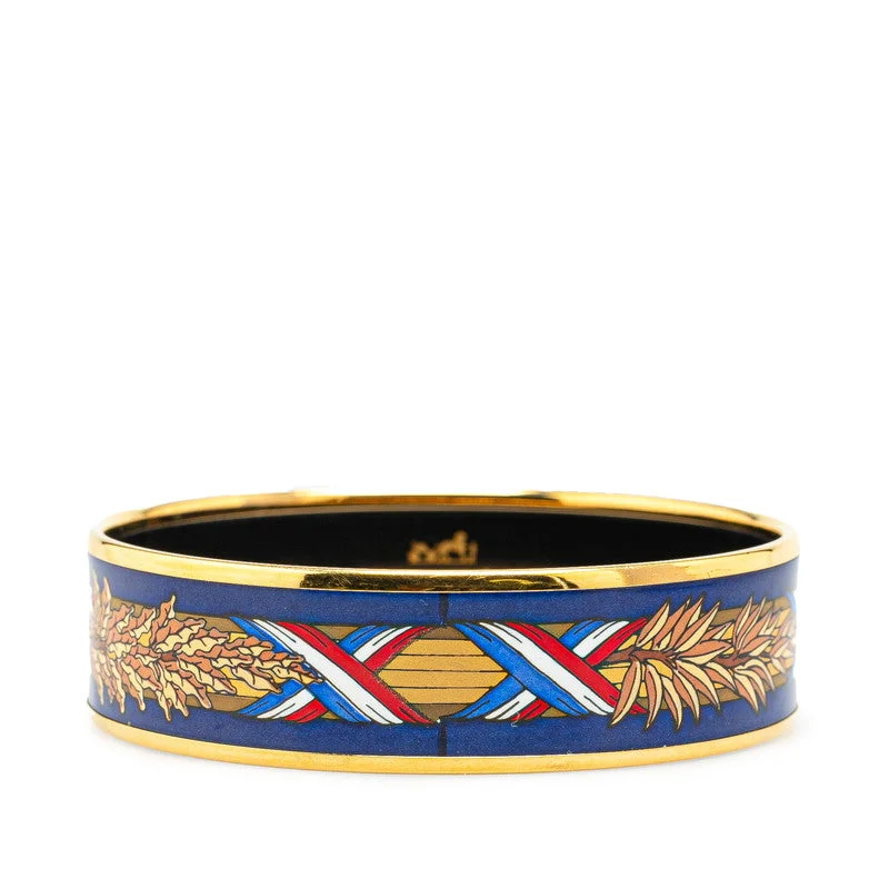 classic bangles for women -dainty necklaces for women -Hermes Enamel GM Plant Motif Bangle Gold Blue