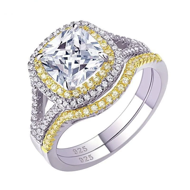 high-end engagement rings -wedding necklaces for women -Two-tone 1.8Ct Cushion Cut Created Diamond Ring Set