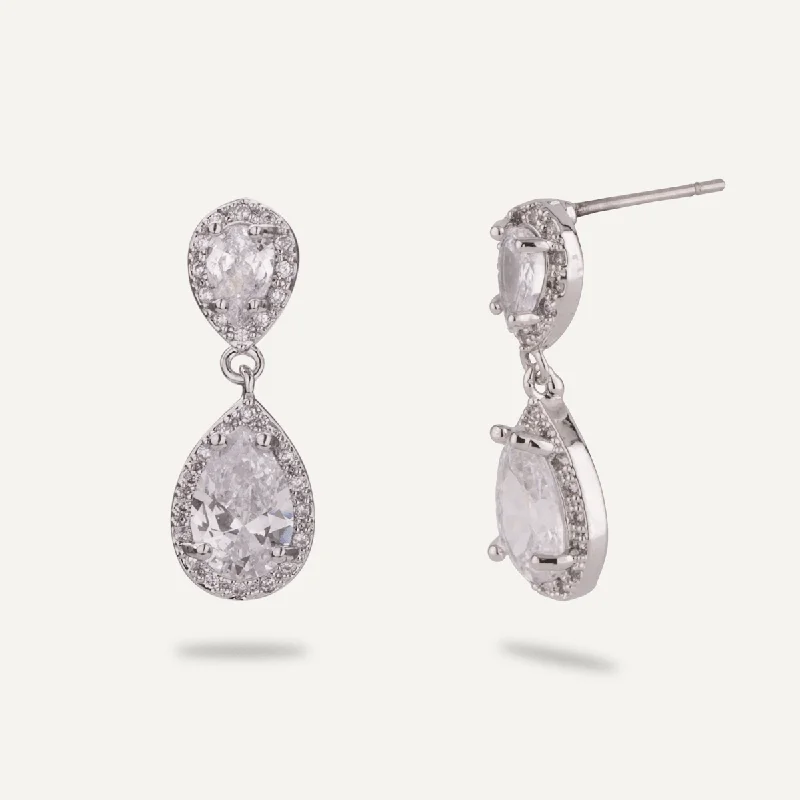 luxury diamond earrings -classic necklaces for women -Elizabeth Cubic Zirconia Post Earrings In Silver-Tone