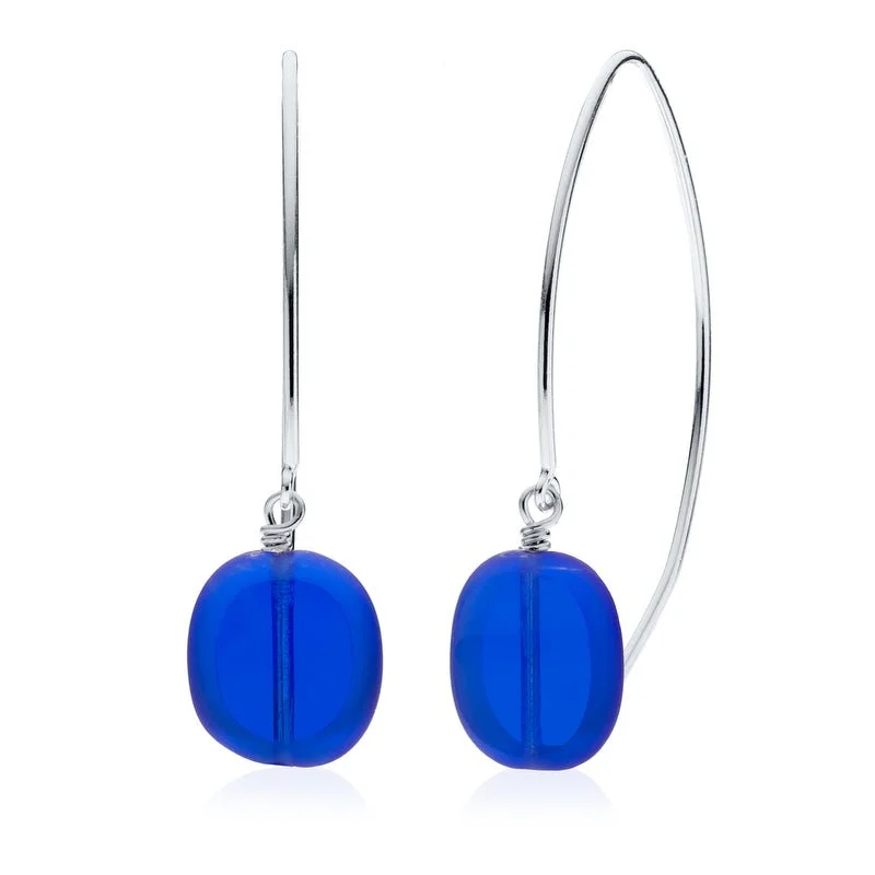 simple stud earrings for women -gold chain necklaces for women -Cobalt Glass Oval Drop Sterling Silver Wishbone Earrings