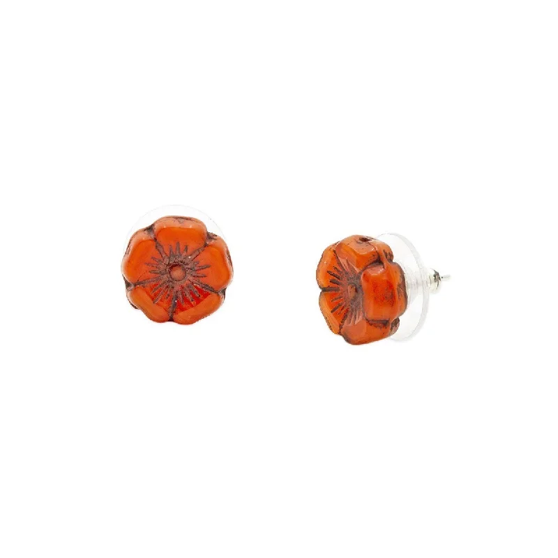 crystal stud earrings -women’s crystal charm necklaces -Orange Hibiscus Flower Stud Earrings