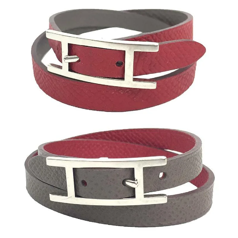 handmade bangles for women -classic necklaces for women -Hermes Etoupe   Color Leather Charm Bracelet (Pre-Owned)